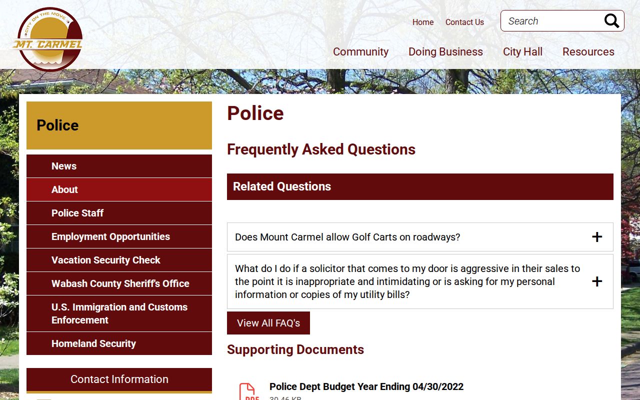 Official Mount Carmel Police Department webpage