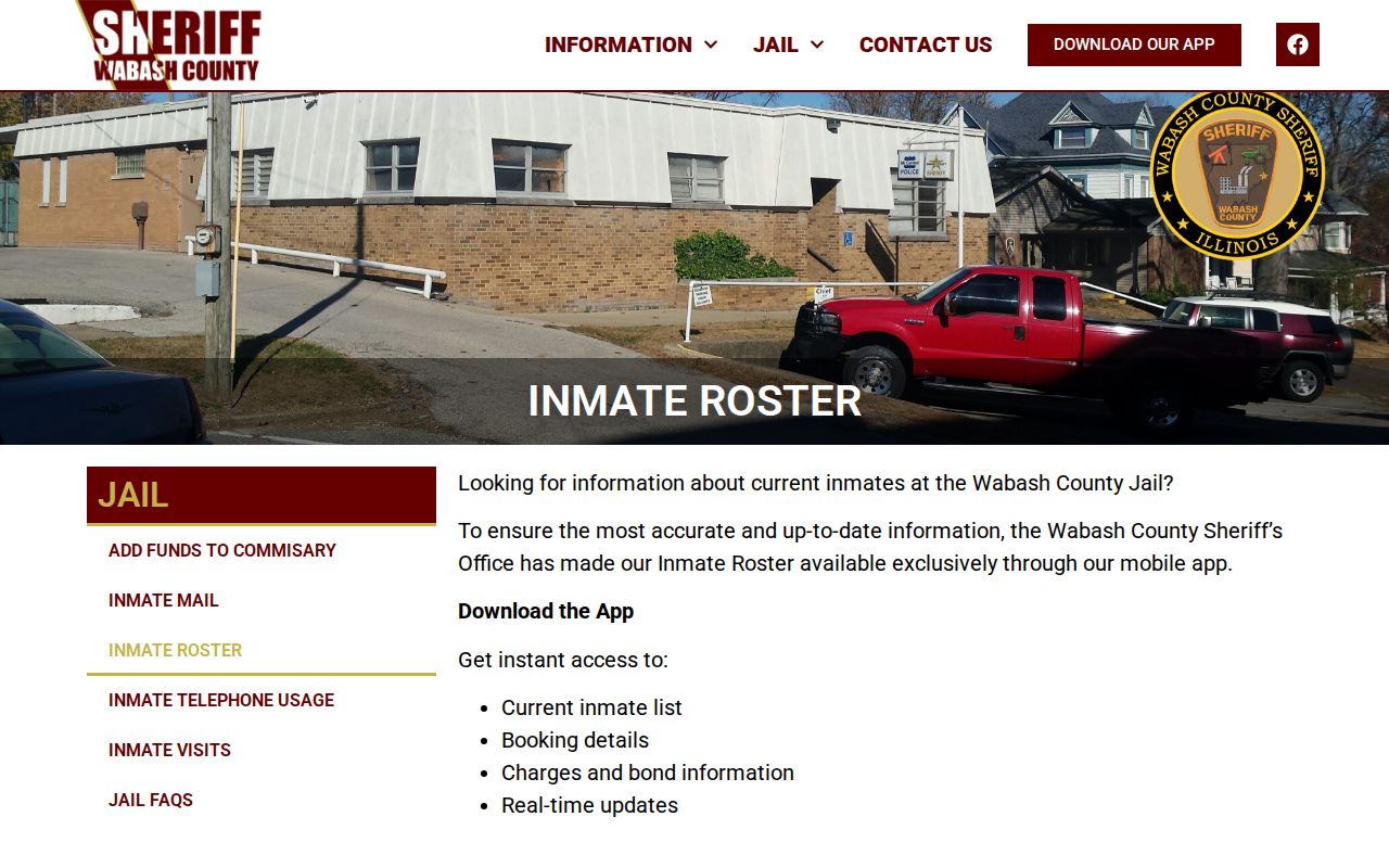 Wabash County Sheriff notice that the inmate roster is available in its mobile app