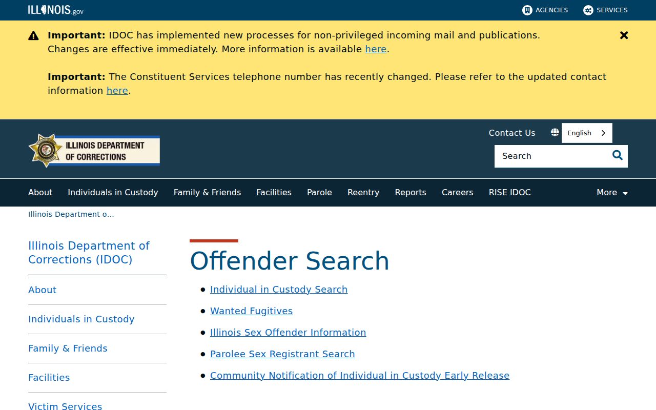 Illinois Department of Corrections official offender search
