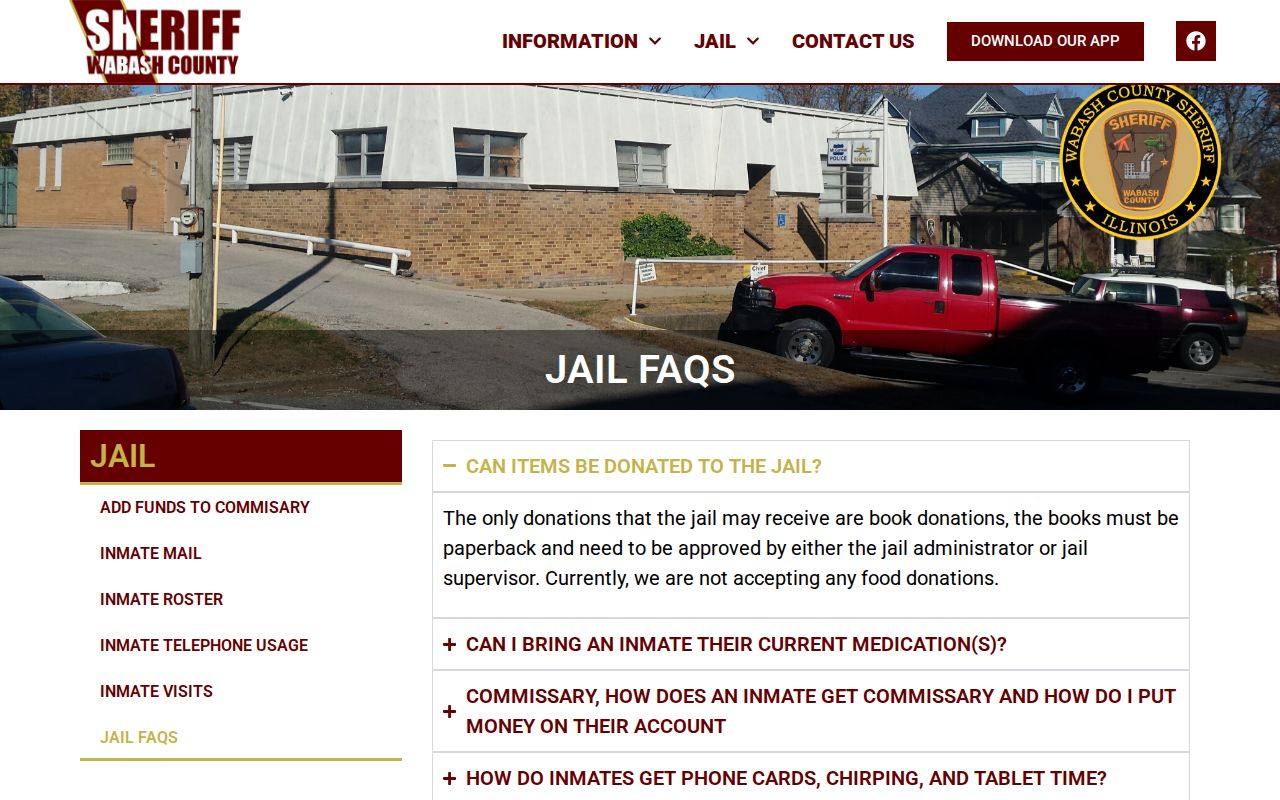 Wabash County Jail FAQ explaining bond and custody information