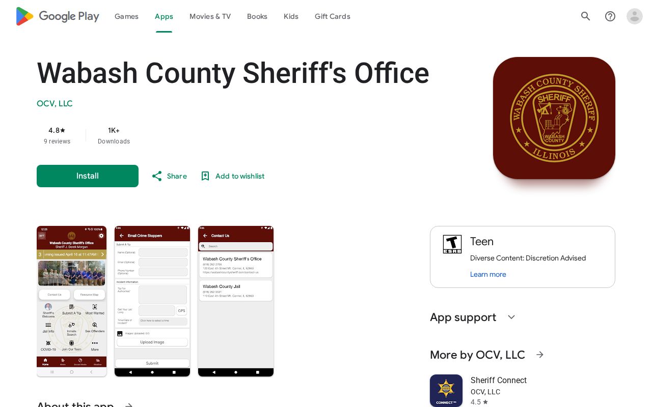 Official Google Play listing for the Wabash County Sheriff's Office app