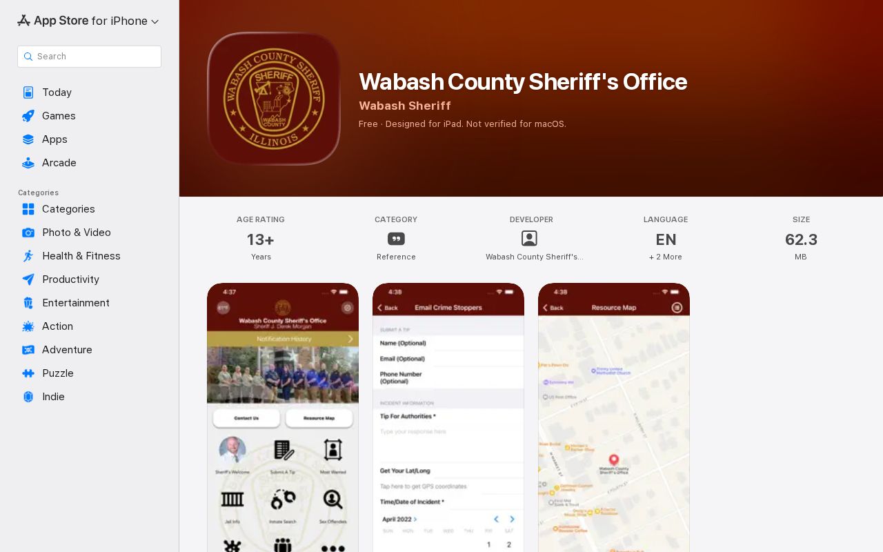 Official iOS listing for the Wabash County Sheriff's Office app
