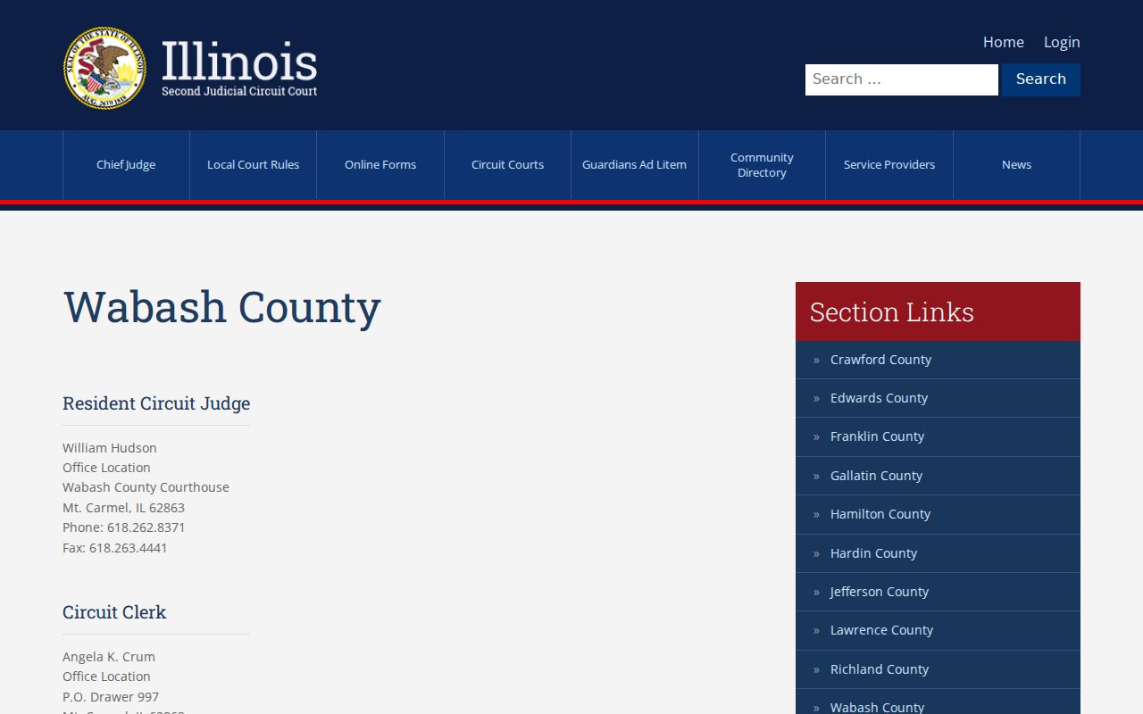 Official Second Judicial Circuit directory for Wabash County court contacts