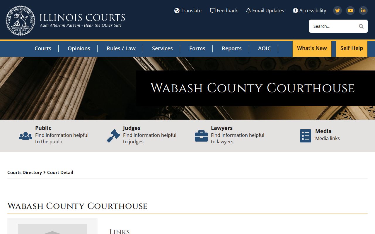 Official Illinois Courts directory for the Wabash County Courthouse