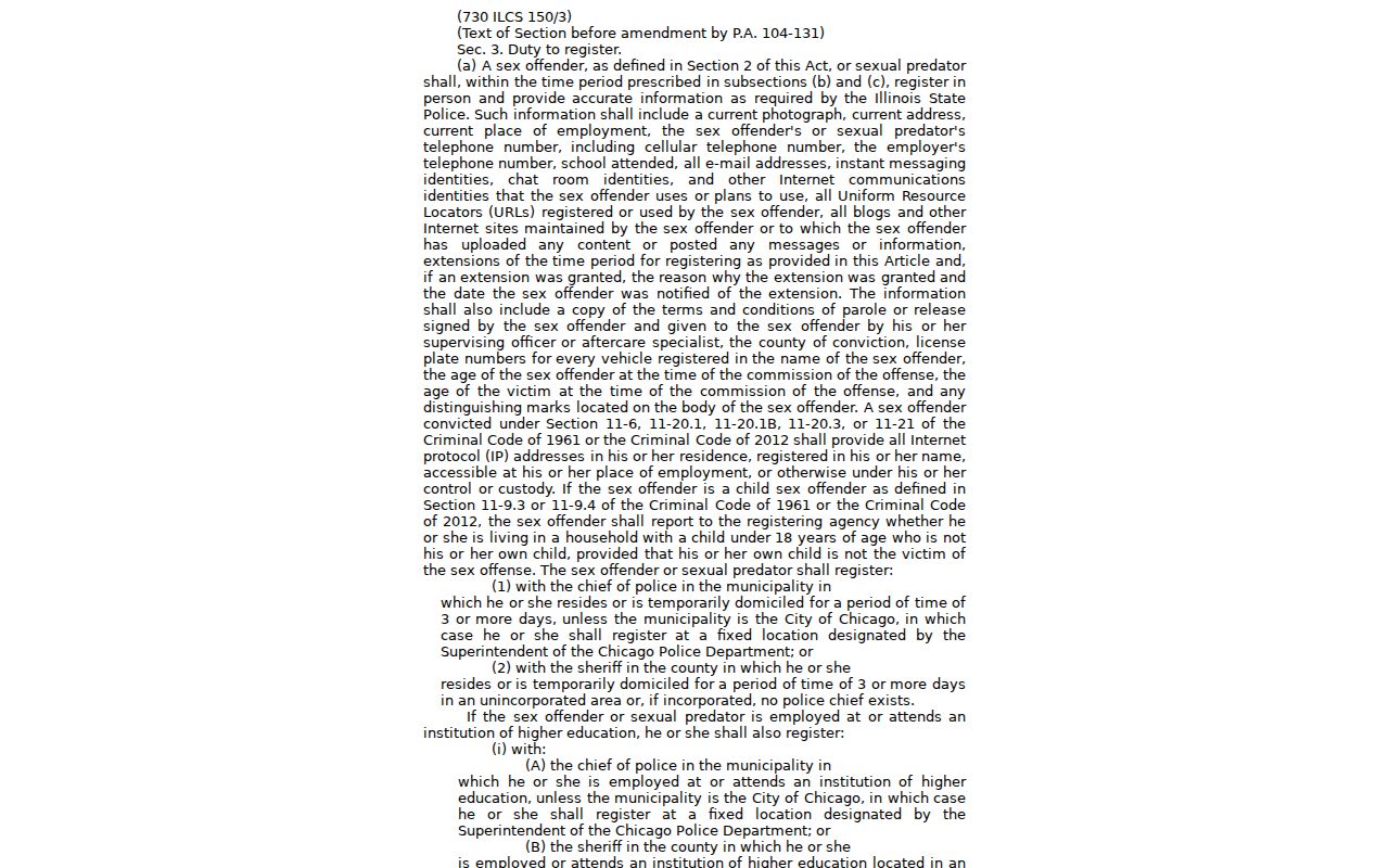 Illinois statute describing sex offender registration duties